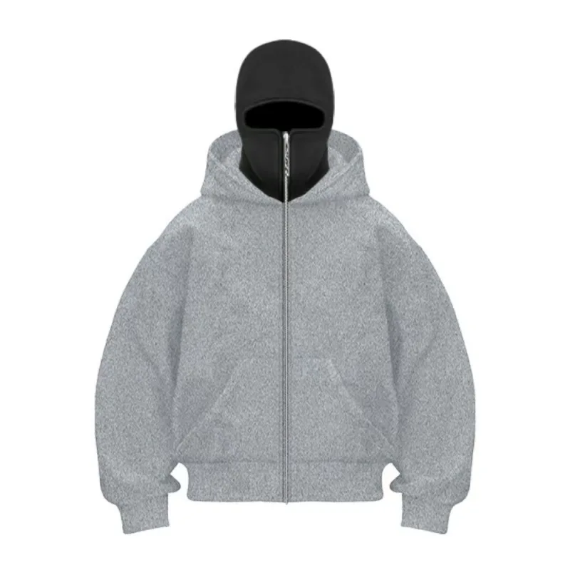 2026 Herbst Herren Gothic Harajuku Winter Neuheit Doppelkapuzen-Sweatshirt mit Aufdruck Herren Kapuzenpullover mit Maske und Reißverschluss Sportbekleidung – Detail 9