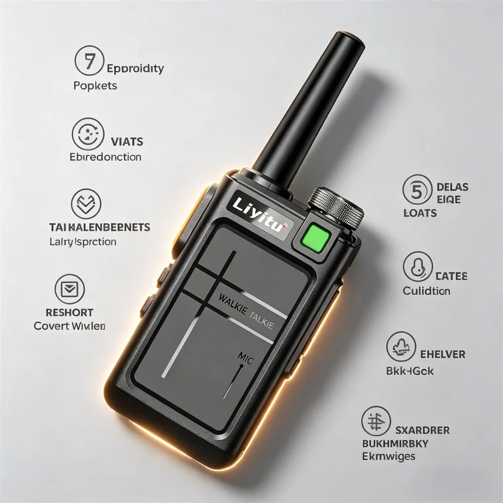 Mini VOX Walkie Talkie USB Rechargeable UHF 400-470MHz Two Way Radio Long Range for Hotel Restaurant Security Communication