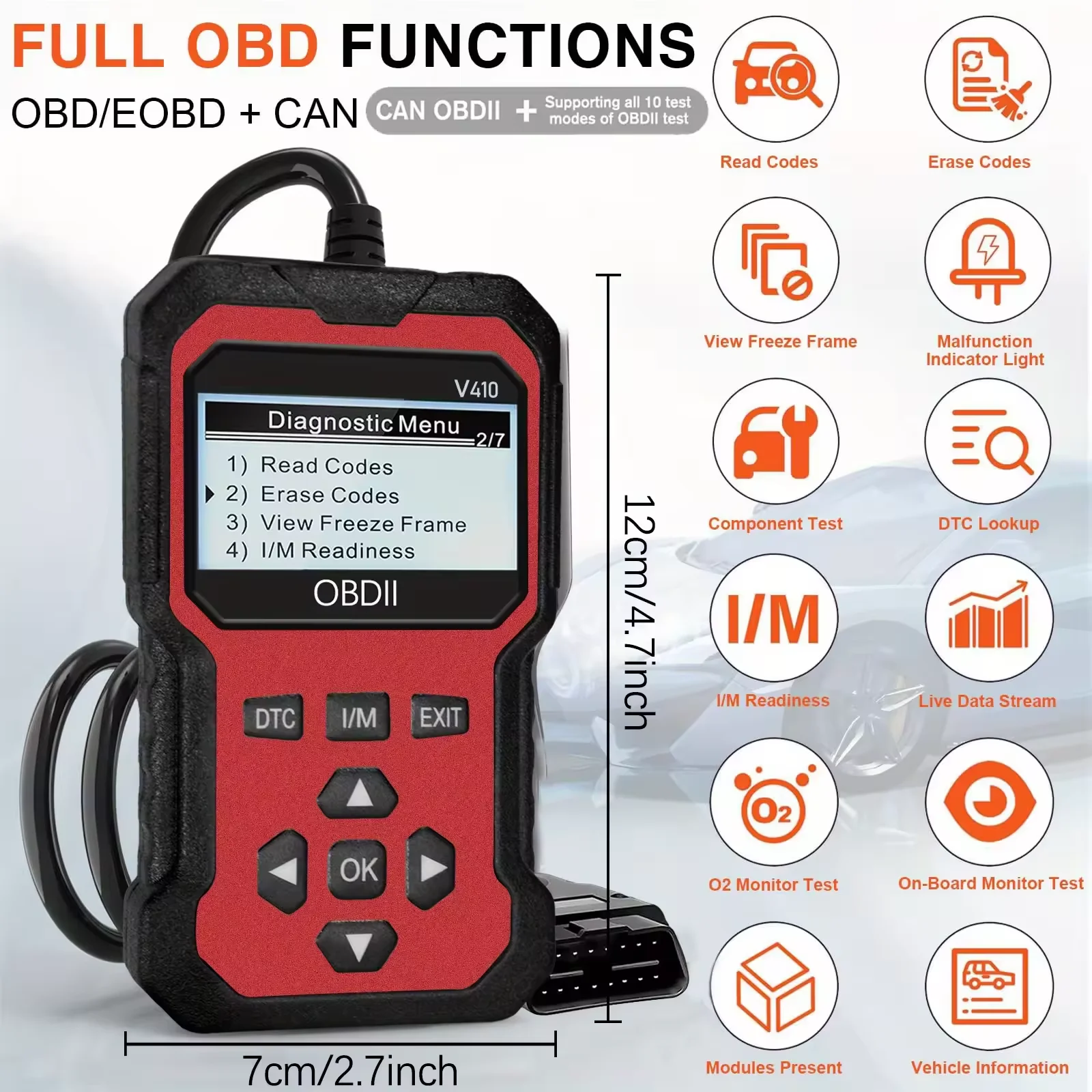 V410 Profesional OBD2 Scanner Diagnostic Tool Engine Fault Code Reader Check Engine Light Fix Live Data & Codes for Cars/Trucks