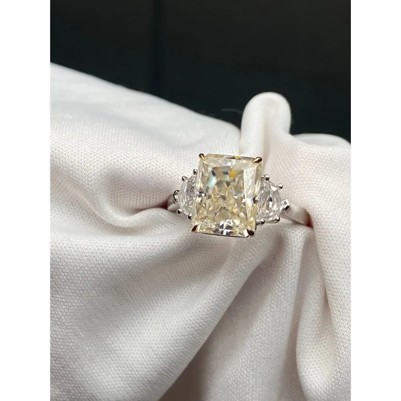 Ruihe 18k Gold Ice Cutting Yellow Moissanite Gemstone  Ring Ladies Fashion Jewelry Women Rings Couple Personalized Wedding Ring