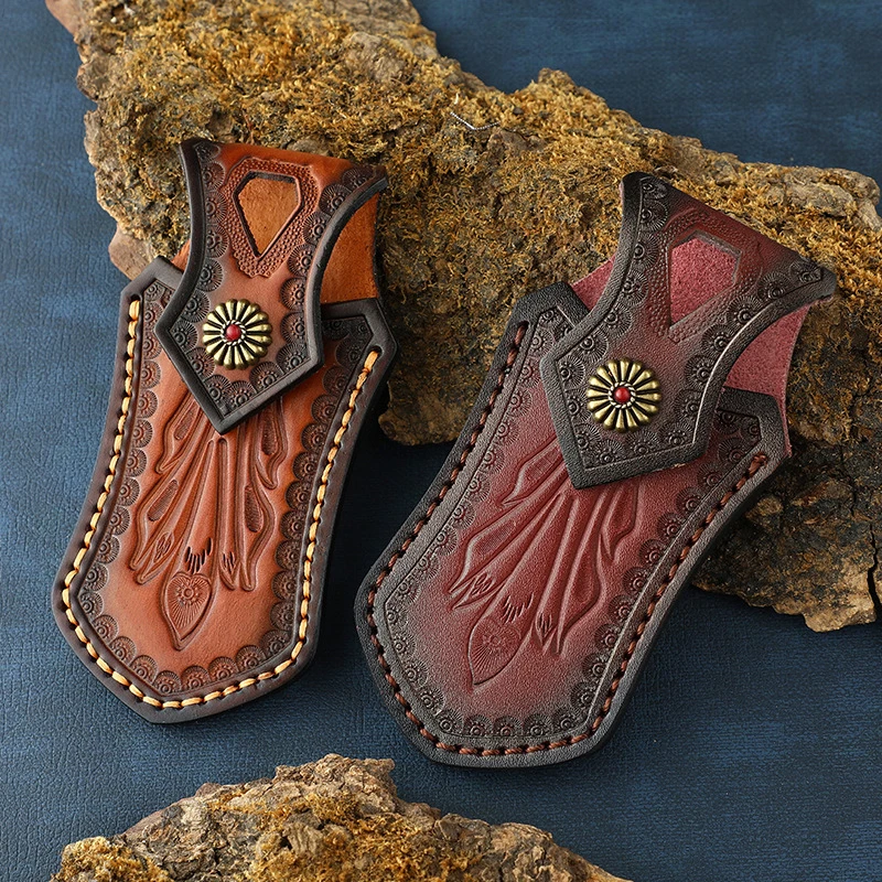 Folding Knife Vegetable-Tanned Leather Cover Waist Bag Inner Layer Leather Knife Cover Scabbard Sheath Holder Pants Leather