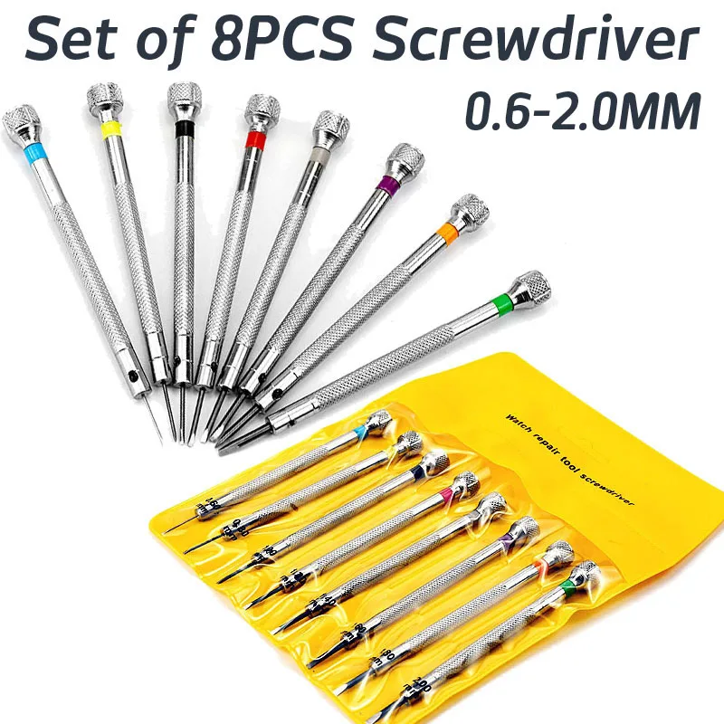 8 Stuks Horloge Reparatie Gereedschap Schroevendraaierset 0.6Mm-2.0Mm Platte Kop Schroevendraaierset Professionele Horlogemakers Watchmovent Reparatie Tool