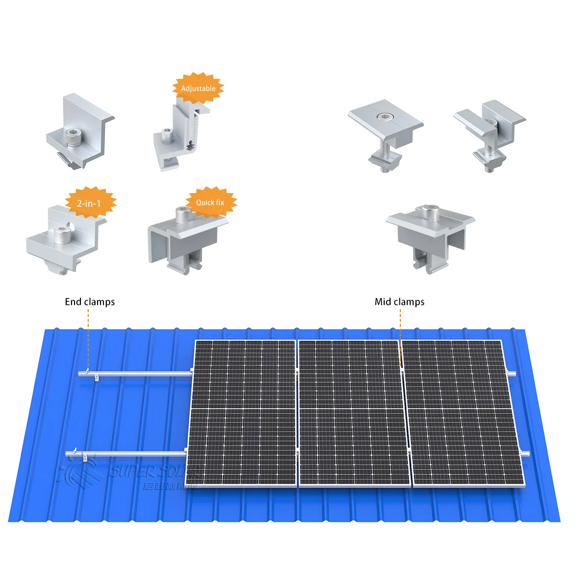 Super Solar Anodized Aluminum Ballast Solar Panel Mounting System with Flat Roof Steel Bracket Mount Options and 60m/s Wind Load