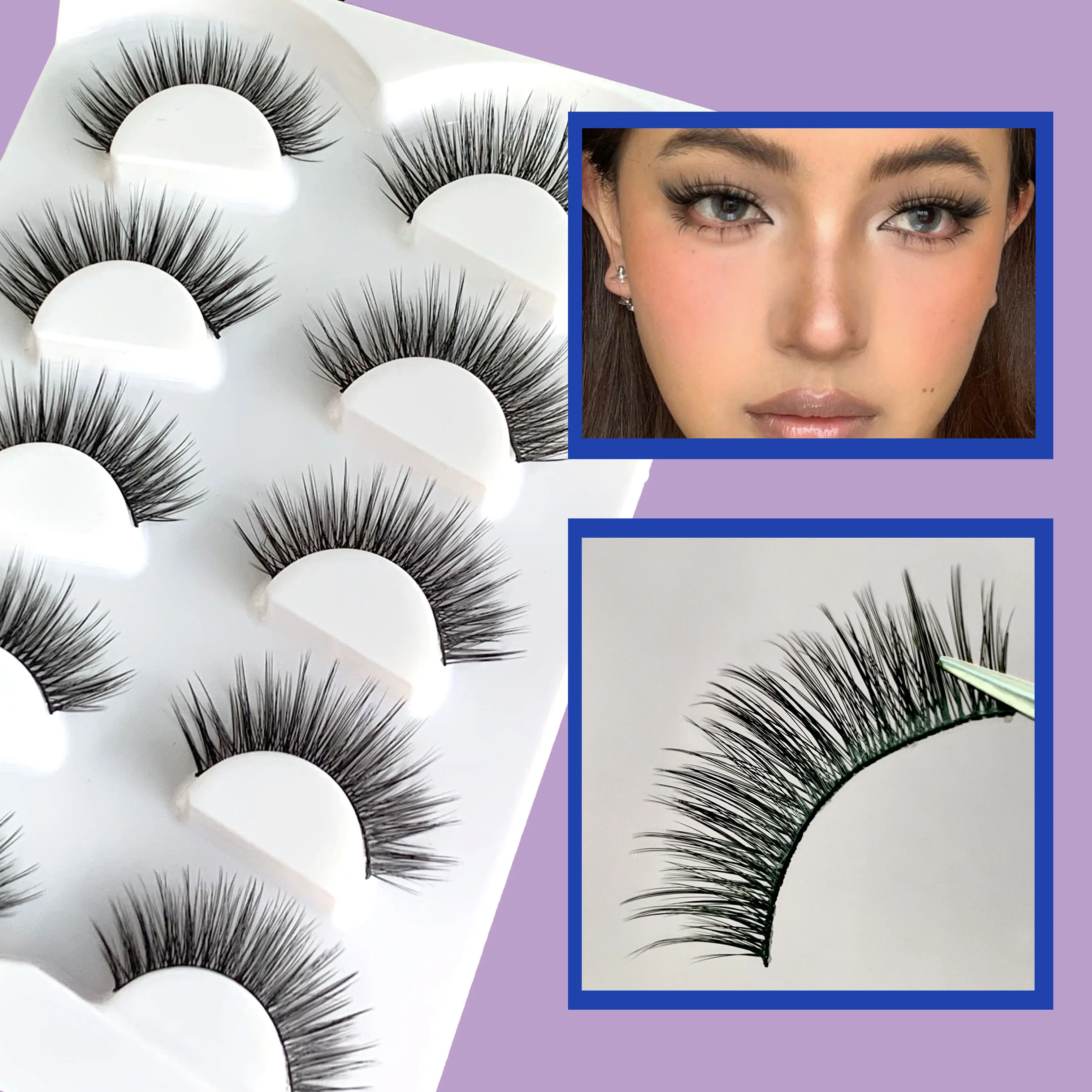 수제 3D 고양이 눈 인조 속눈썹, 내추럴 누드 메이크업 시뮬레이션, 5 쌍