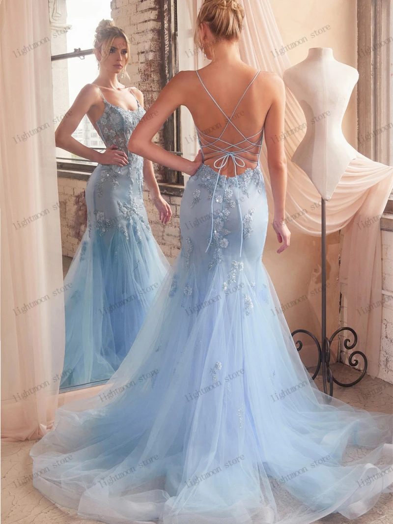 Robe de Soirée Exquise en Tulle, Tenue de Bal Romantique, Fourreau à Plusieurs Niveaux, Sirène, Appliques en Dentelle, Dos aux, Traîne de Balayage, Éducative