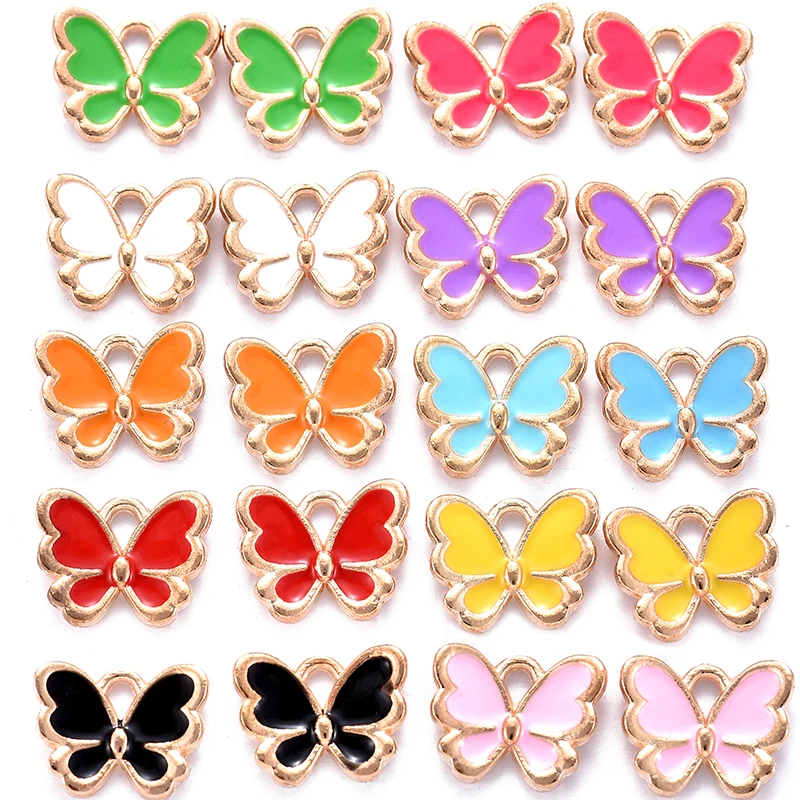 10 colors 15pcs 13X10mm Enamel Animal Butterfly Charms DIY Metal Pendant Necklace Charms for Jewelry Making Supplies