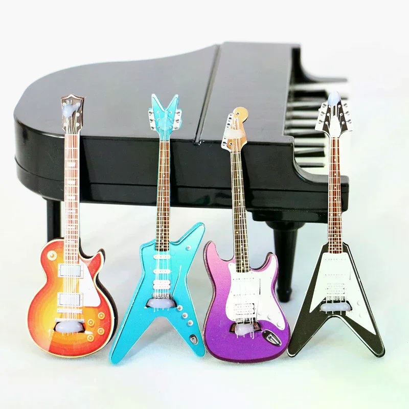 1Pcs Dollhouse Miniature Guitar Musical Instrument Model For Dolls House Decor Kids Pretend Play Toys Gift
