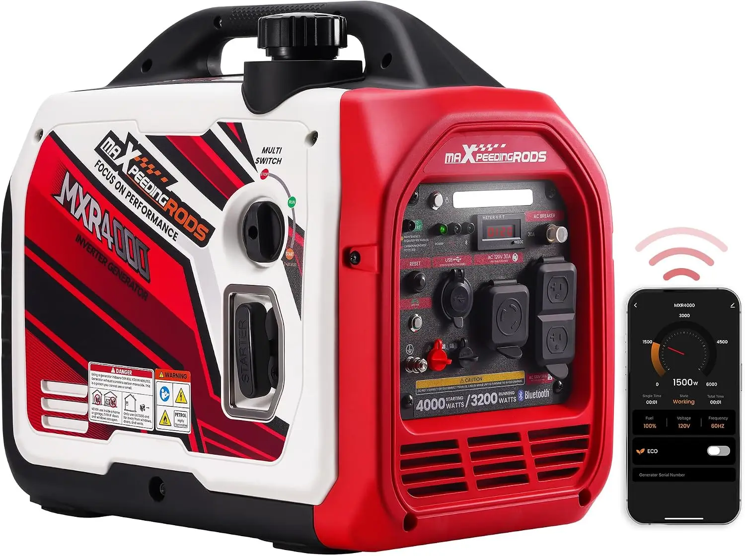 4000 Watt Inverter Generator, Bluetooth® App Data Monitor