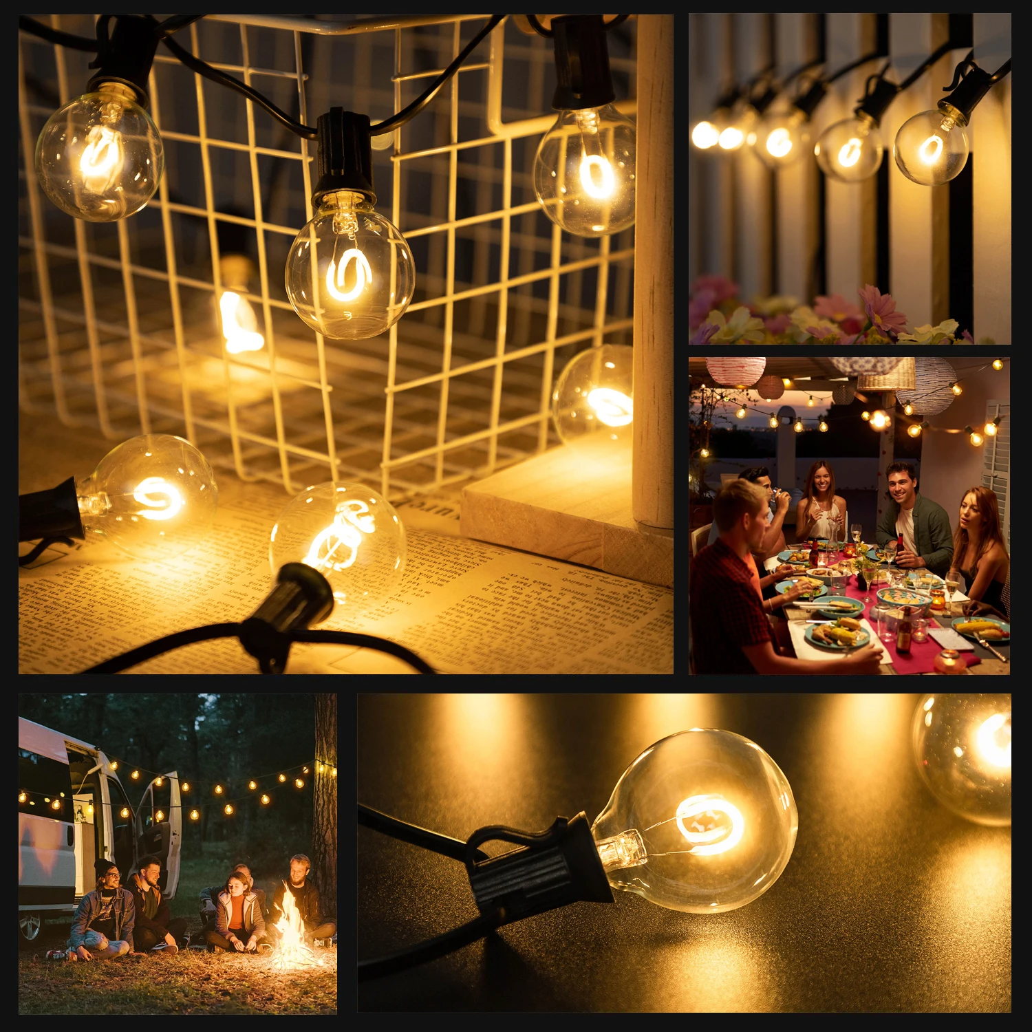 Vintage G40 Outdoor String Lights EU 220V PLUG  Led Lights Garlands Waterproof Connectable Warm White Wedding Party Decoration