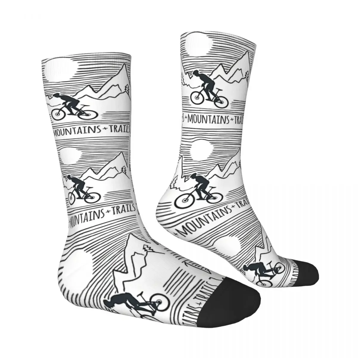 Funny Crazy Sock for Men Mountains Trails Downhill MTB Hip Hop Harajuku Bicycle Bike Pattern Printed Boys Crew Sock Casual Gift