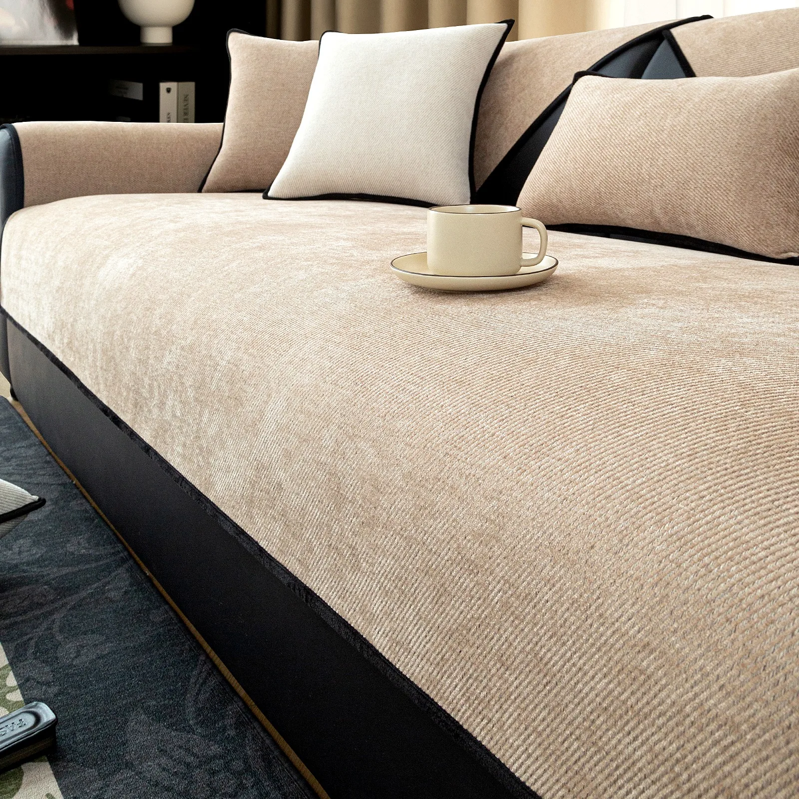 الحد الأدنى حك الصلبة الشنيل غطاء أريكة لجميع المواسم غرفة المعيشة عدم الانزلاق غطاء مقعد الأريكة الأريكة الغلاف، منشفة أريكة