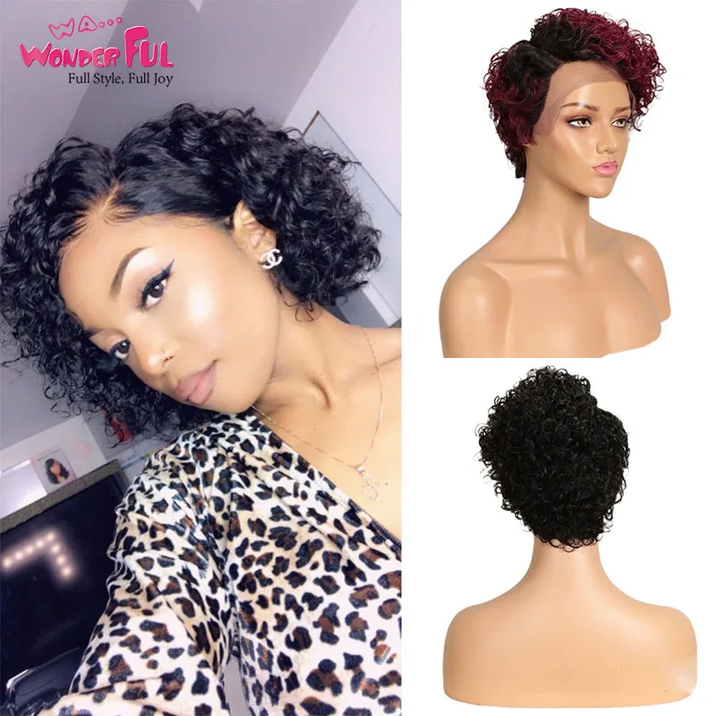 

Wonderful Curly Lace Part Wig Colored Short Curly Human Hair Wigs For Women Ombre Blonde Brown Black Jerry Curl Lace Front Wig