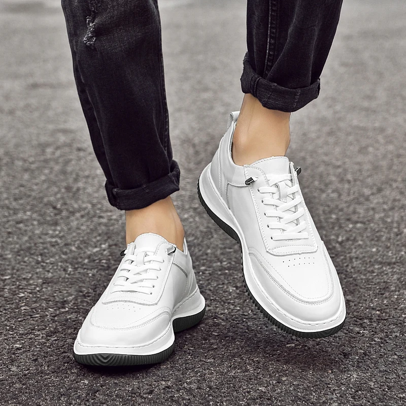 

Genuine leather black and white casual shoes Comfortable Leisure Versatile style Lace up style Office driving stroll men's shoes