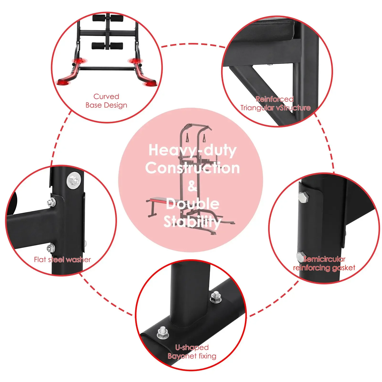 Power Tower with Bench, Pull Up Bar Stand, Dip Bar w/Folding Bench 4 Ropes Strength Training, Multi-Function Fitness Equipment