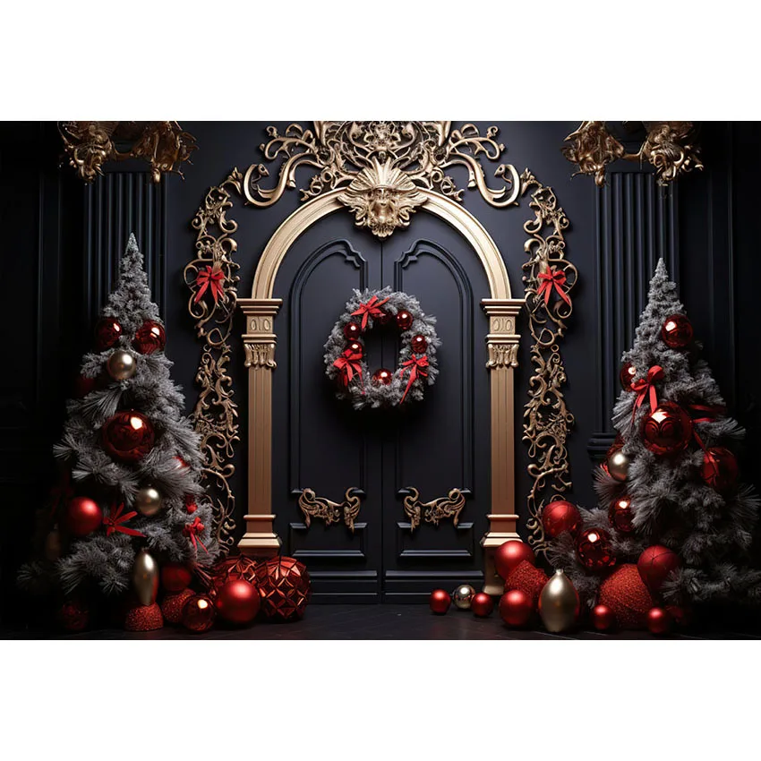 Mehofonds dekorasi Natal latar belakang mewah istana dinding pohon Natal potret keluarga latar belakang fotografi Studio foto