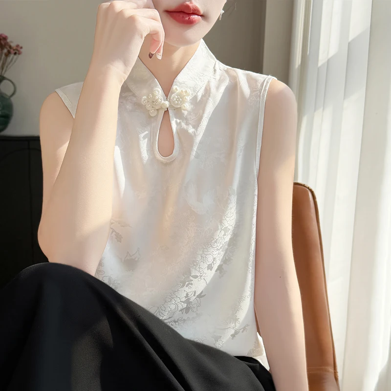 Women's Floral Silk Tank Top Chinese Style Suit Inner Wear Summer Fashionable Strap Vest Traditional Patterned Top