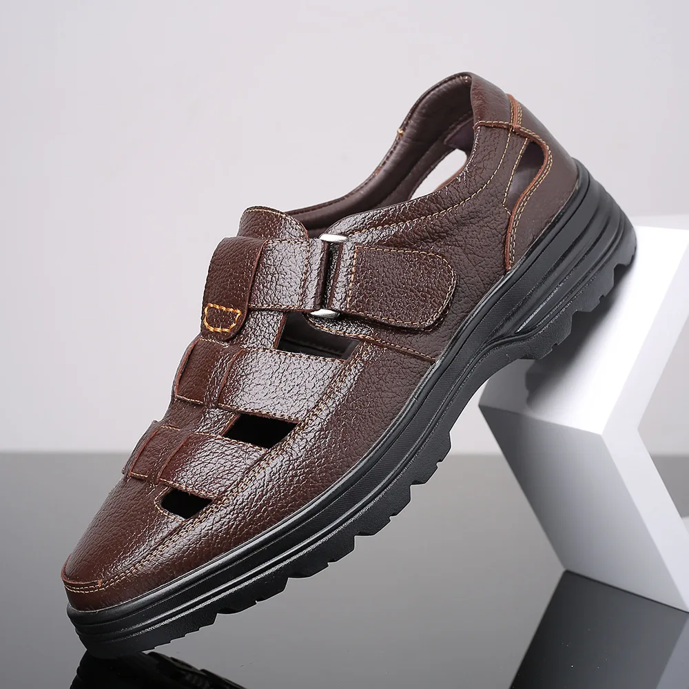 size 38-48 designer sandals genuine leather shoes for men casual business official shoes for man chef shoes black brown office