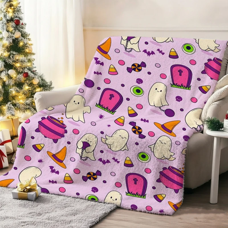 Tombstone Candy Witch Hat Halloween Throw Blanket Sunroom Casual Lounge Soft Blanket Guest Quarters Balcony Bedroom Den Gifts