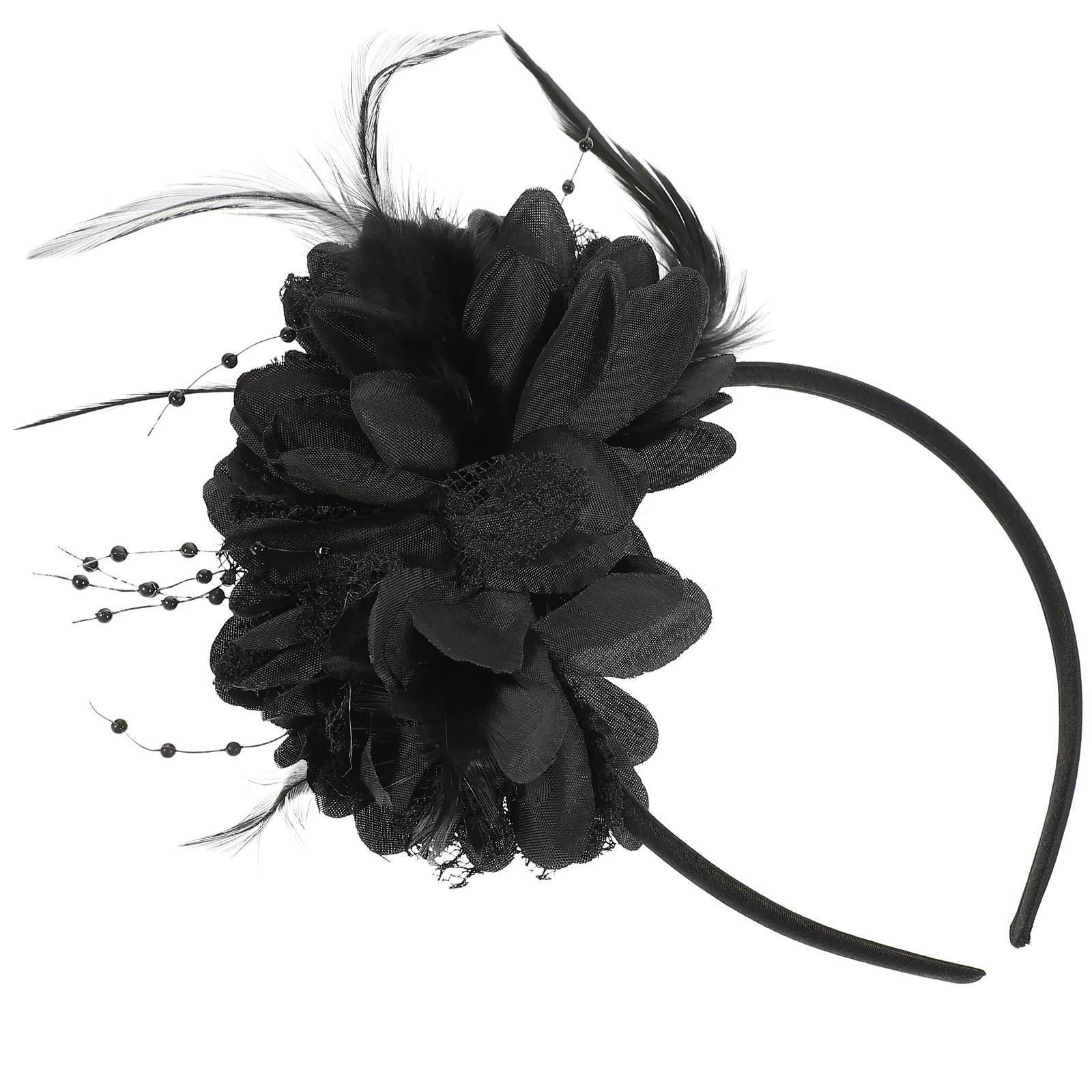 Fascinator Flower Feather Headband  Headpiece Headwear for Women Girl Cocktail Party Hat (Black) feather headpiece