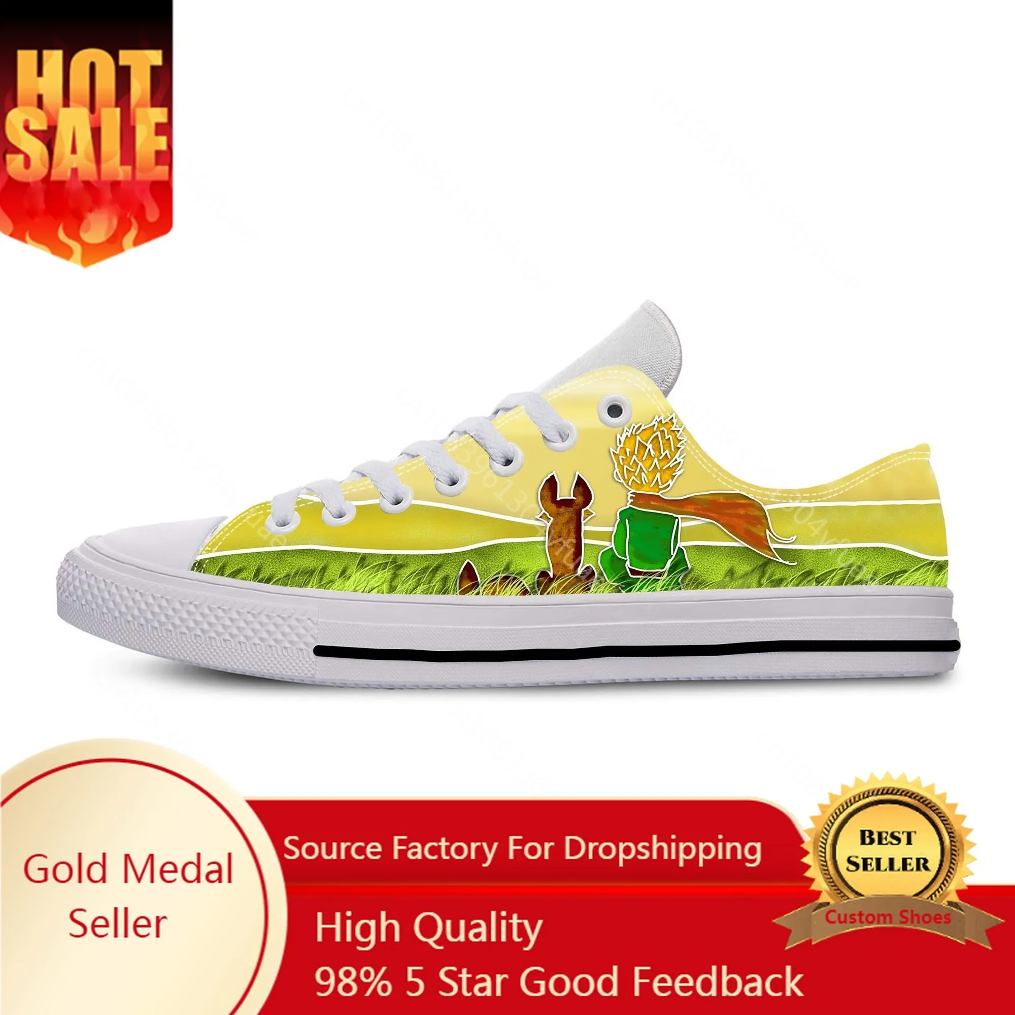 Little Prince Anime Cartoon Sneakers para homens e mulheres, manga, quadrinhos, legal, engraçado, casual, sapatos de pano, top baixo, confortável, respirável, impressão 3D