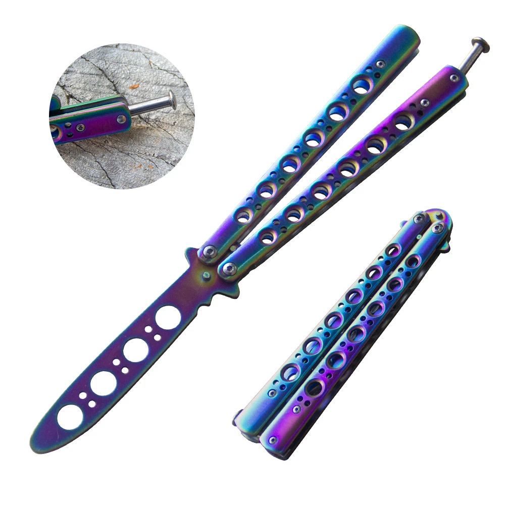 Portable Folding Butterfly Knife Trainer Stainless Steel Pocket Practice Training Tool for Outdoor Games Hand Movements No Edge
