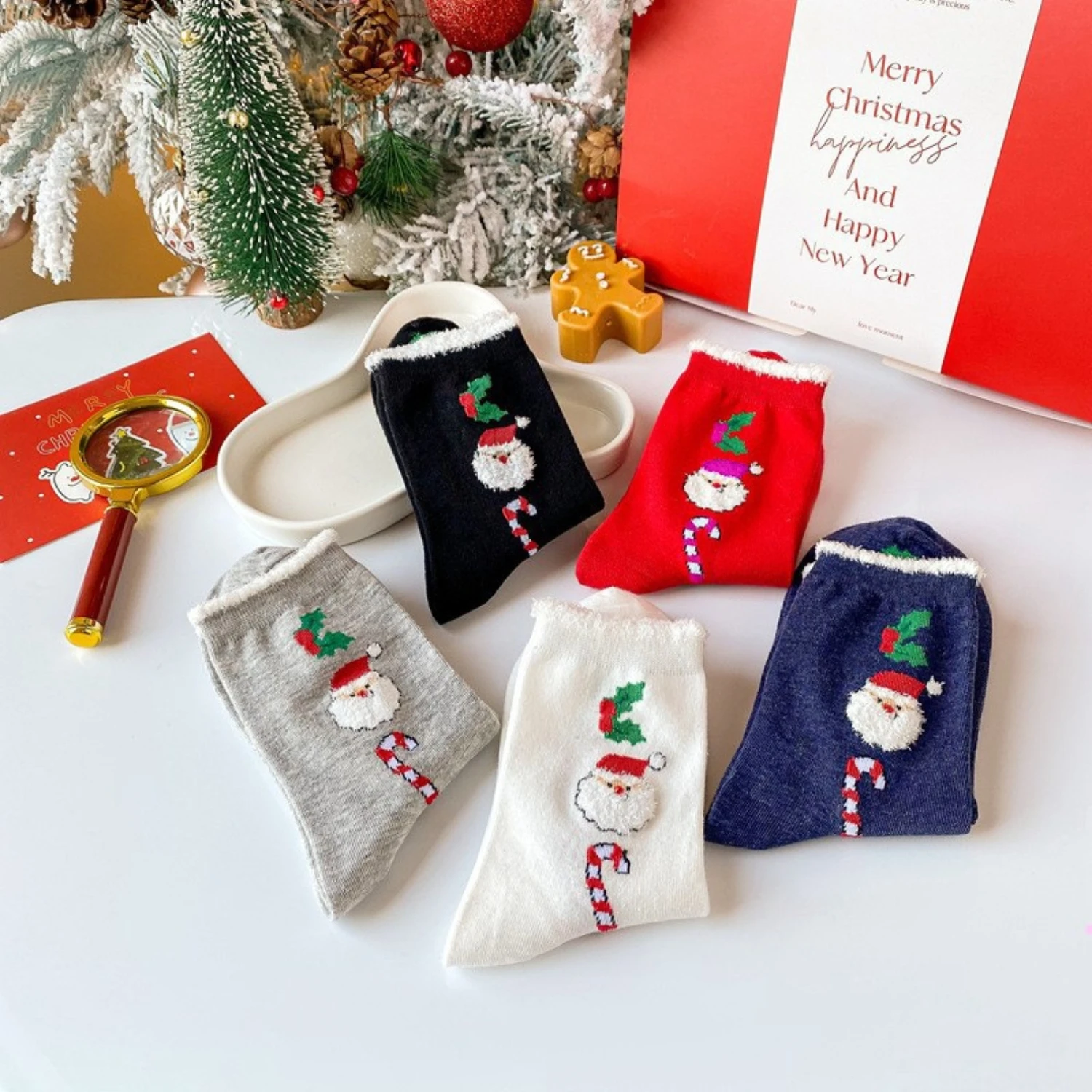2/3/5/10 pairs of multifunctional warm socks, suitable for autumn and winter, Christmas patterns, Santa Claus,bells,and candies.