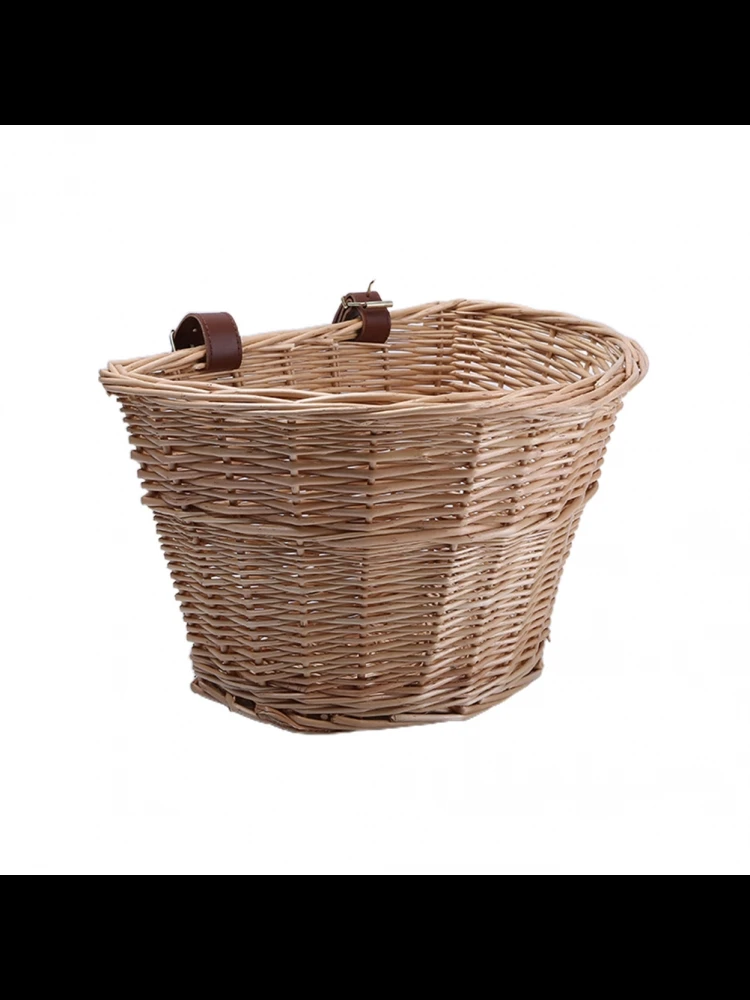 AliExpress NONE Basket Vintage Wicker Basket Portable D Shaped Vegetable Basket for Mountain Bikes Front  Basket with Leather Straps
