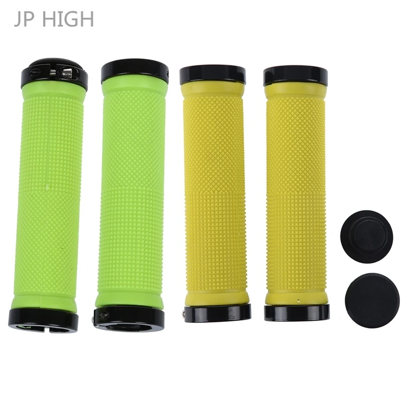 

2 Pair Double Road Mountain MTB Bmx Bike Cycle Bicycle Lock On Locking Handlebar Grips - Yellow & Green