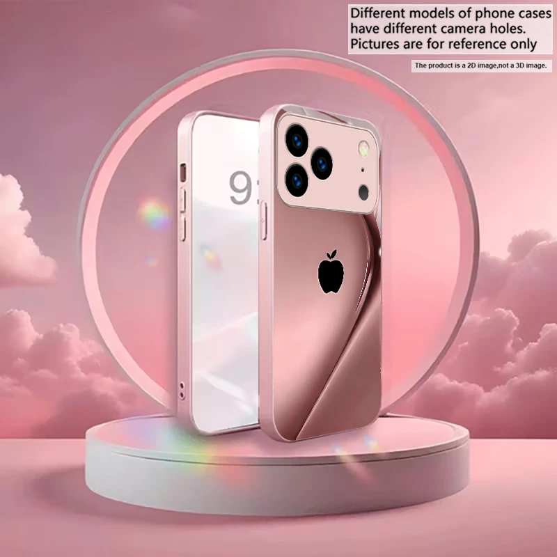 Blush Draped Logo Print Pink Metallic Glass Phone Case For iPhone 11 12 13 14 15 16 17 Pro Max Plus 17Air 16E 7 8 Xs Back Cover view 2