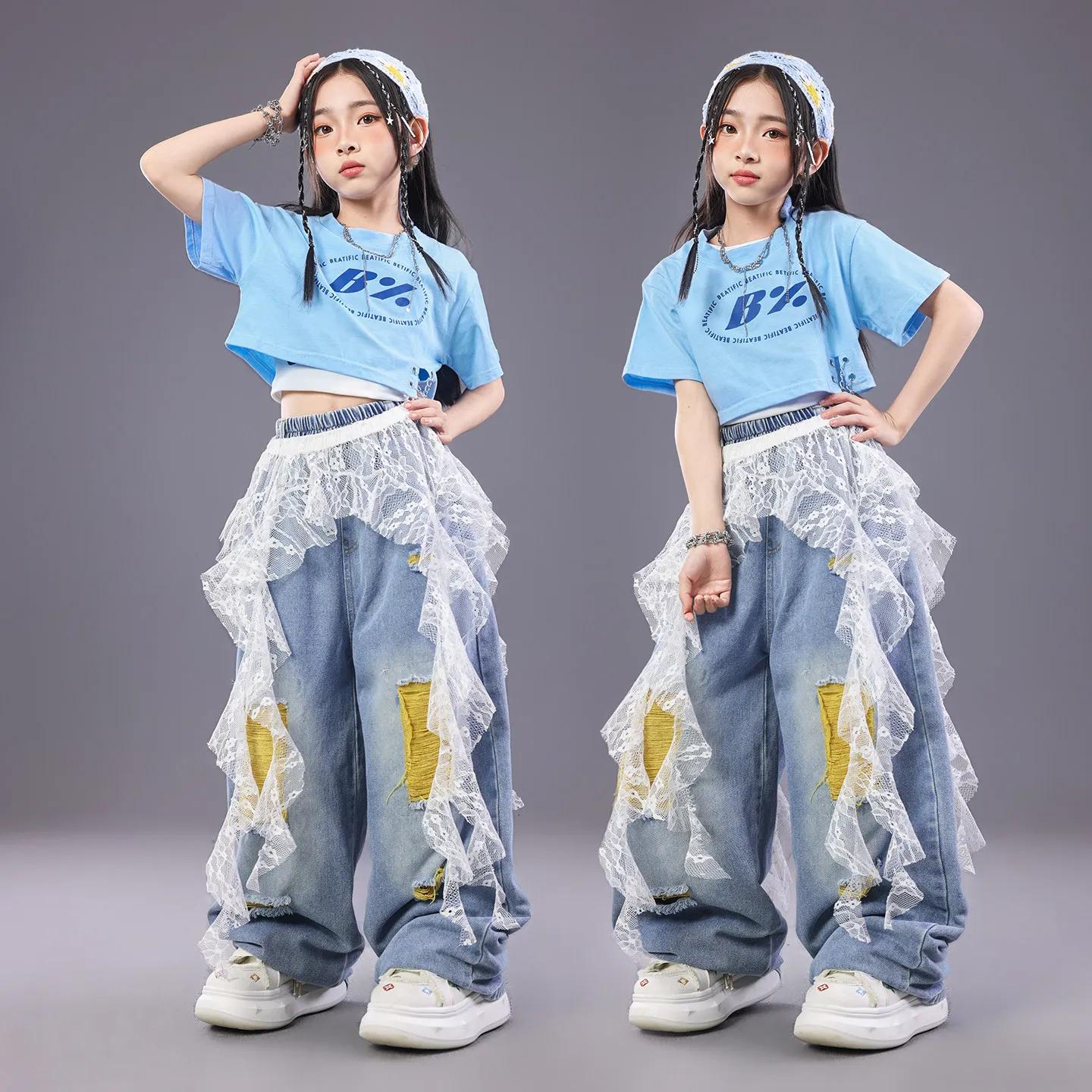 Kinder-Ballroom-Hip-Hop-Tanzkostüme für Mädchen, Crop-Tops, lockere Hosen, Streetwear, Kinder-Jazz-Tanz, Bühnen-Rave-Kleidung, DQS23106