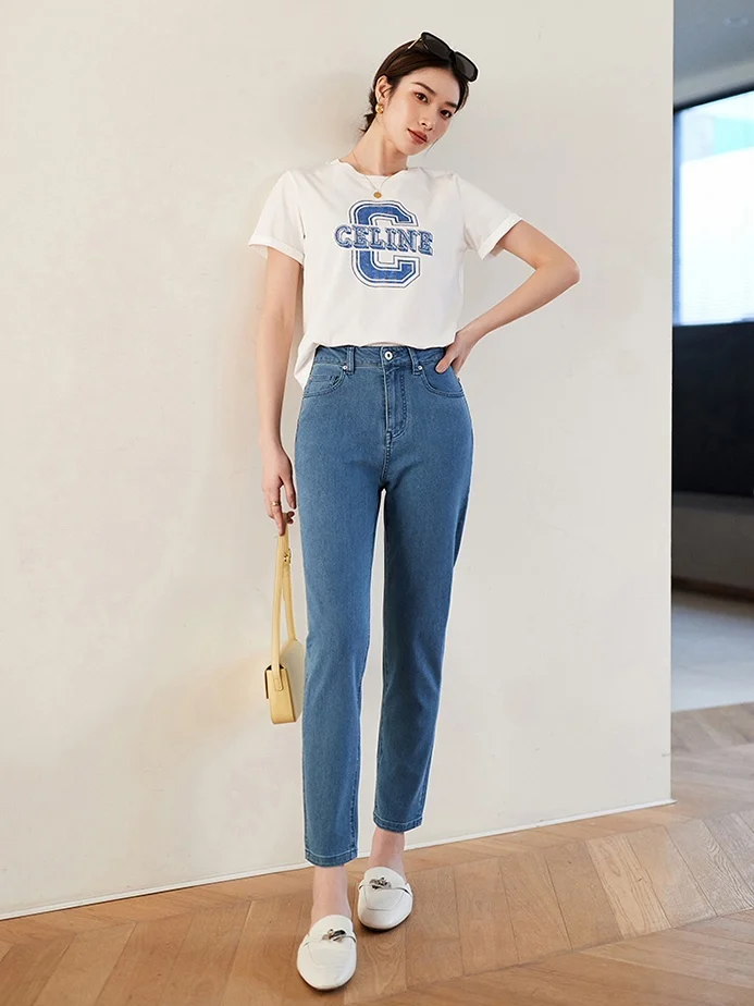 

Soft Acetate Knitted Jeans Ladies Slim Fit l Waist Button Closure Comfortable Flexible Faion Spring Autumn Winter