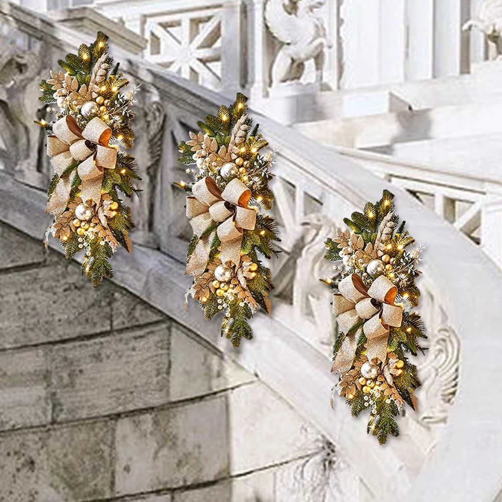 

Door Stairs Wreath Christmas Wreath Hanging Pendants Artificial Flowers Stairway Swag Trim Garland Christmas Decorations 2024