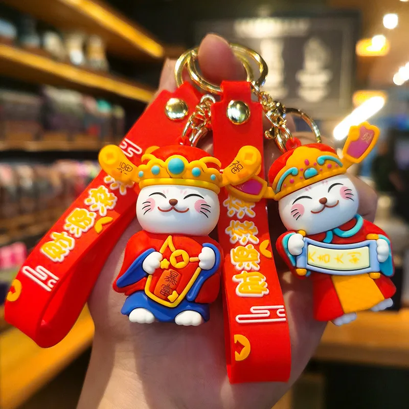 

Lucky Wealth God Cat Cute Keychain New Year Small Hanging Ornament Snake Year Doll Cartoon Bag Hanging Decor Keychain