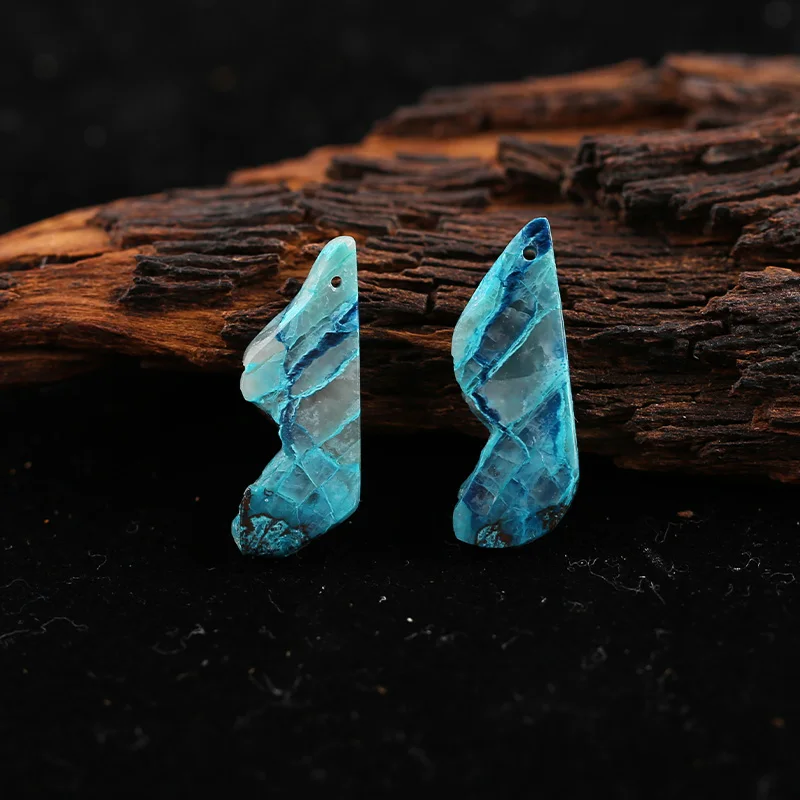 B&F Nugget Chrysocolla Earring Beads, Handmade Natural stones beads, Polished Stones for jewelry Making Supplies