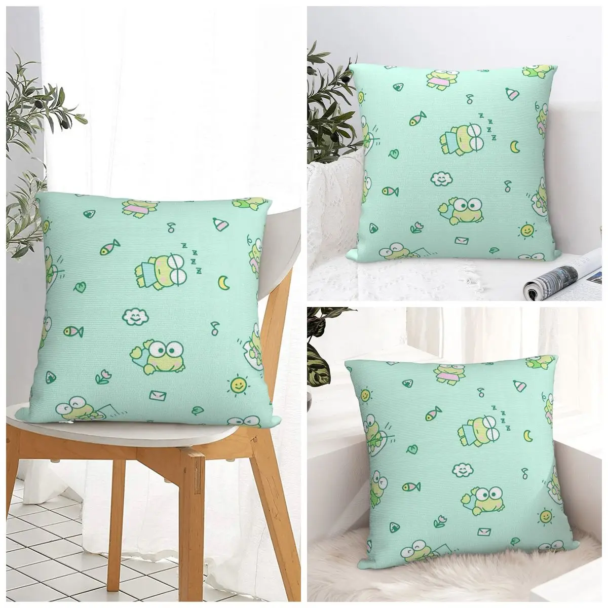 Keroppi Kerokero Pillow Cover Morden Pillow Case For Chair Sofa Home Decoration Cushion Cover Square Design Pillowcases Gift