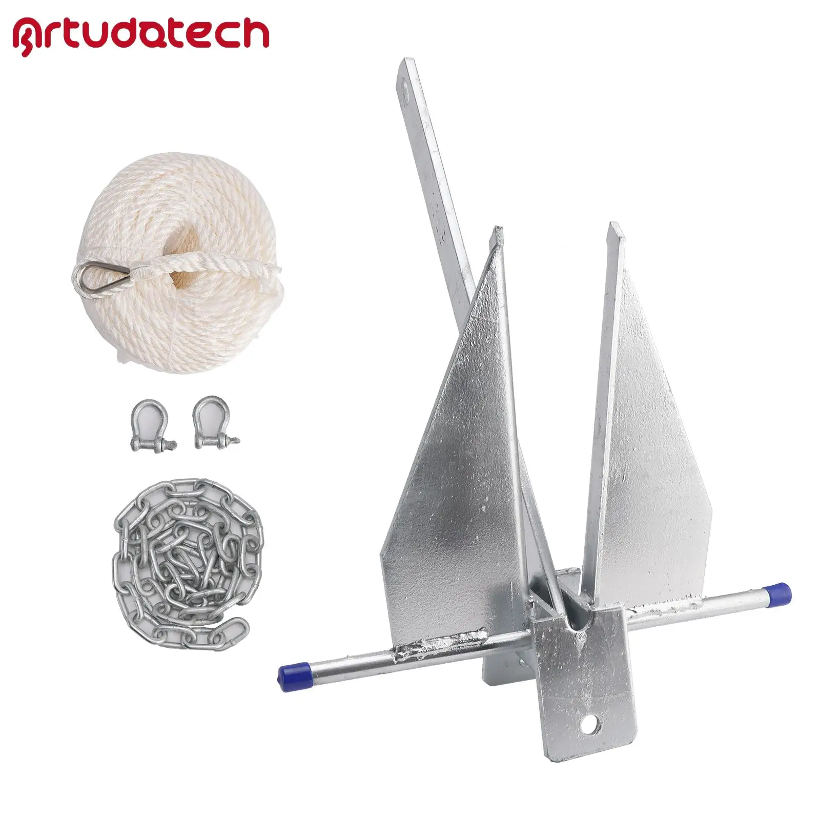 

Artudatech Hot-Dipped Boat Anchor Kit 13Lbs Sliding Anchor & Rope Set Silver Fits for Boat