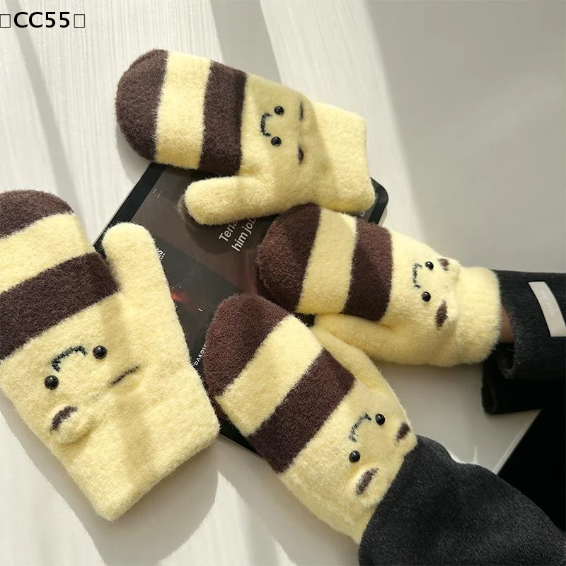 

tipoCC55 pratiqueCC55şı вязаные перчатки из гусиной шерсти на осень и зиму, милые с толстым бархатом для защиты от холода и тепла, двухслойные перчатки