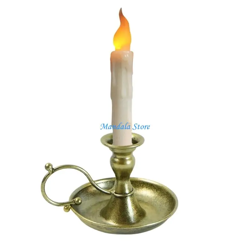 U2JC European Elegant Metal Candleholder with Handle and Flameless LED Decors
