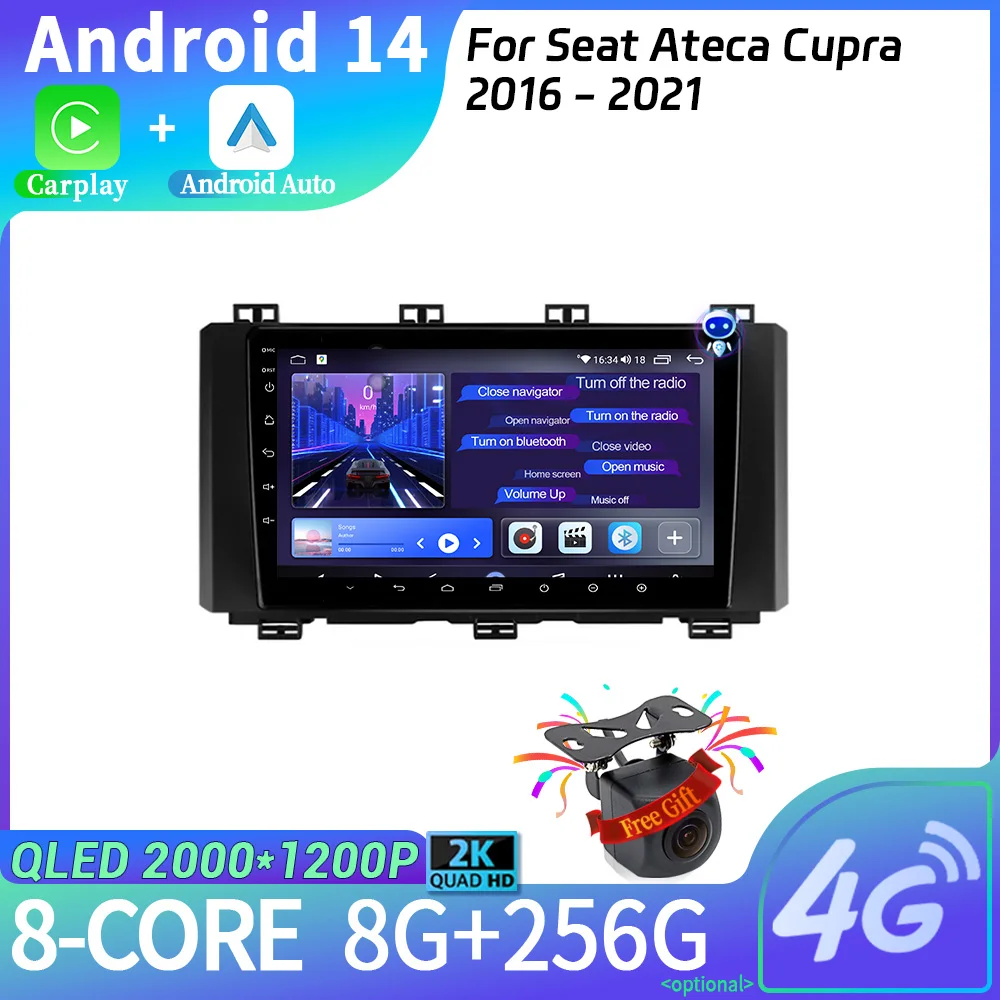 

Car Radio Android 14 Multimedia Navigation Wireless Carplay Stereo Screen For Seat Ateca Cupra 2016-2021 WIFI 2DIN