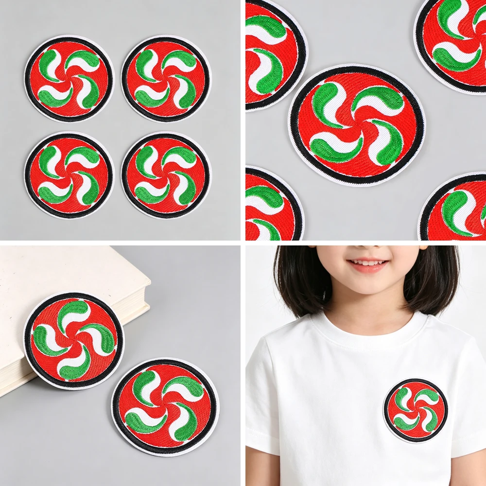 Lebhaft farbiger, rot-grüner, gewirbelter, bestickter Aufnäher zum Aufbügeln, 7 cm, runde Applikation für T-Shirts, Hoodies, Jeans, Taschen, Dekoration – Detail 1