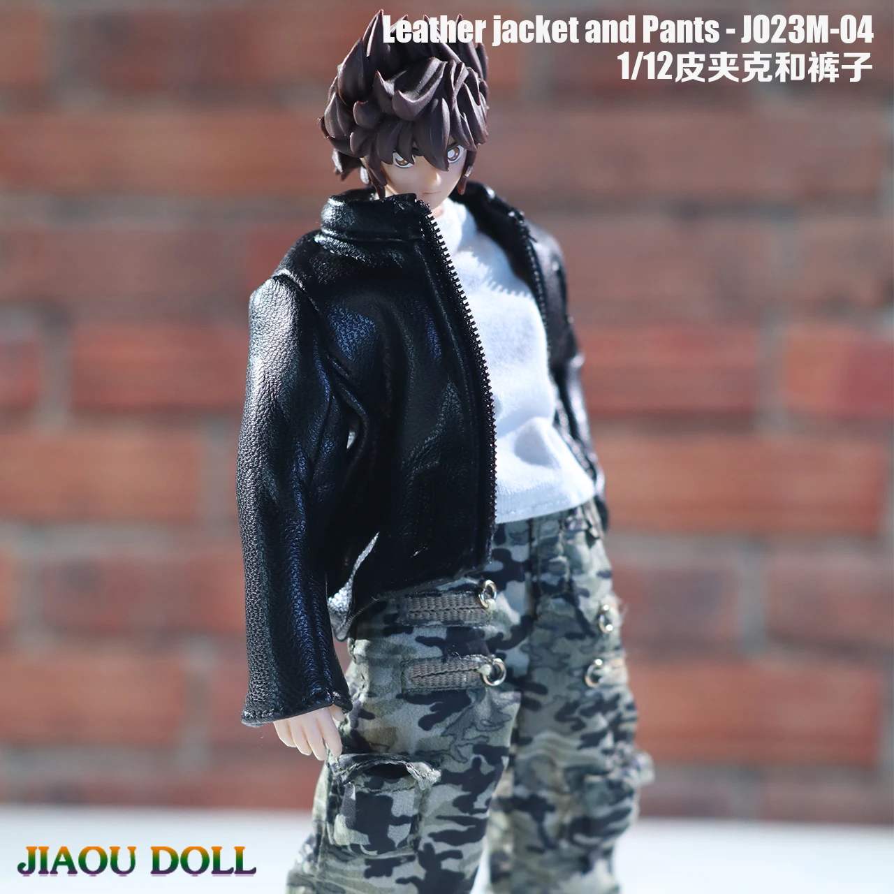 JO23M-04 1/12 Male Soldier Leather Jacket Camouflage Pants Set Clothes Model Fit 6'' Action Figure Body Dolls