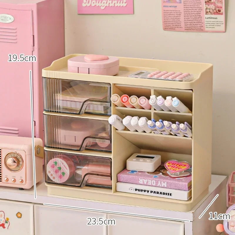 Cute Stationery Storage Box Organizer Multi-funct Desktop Drawer Oblique Pen Holder Office Dust-proof Storage Rack Organization