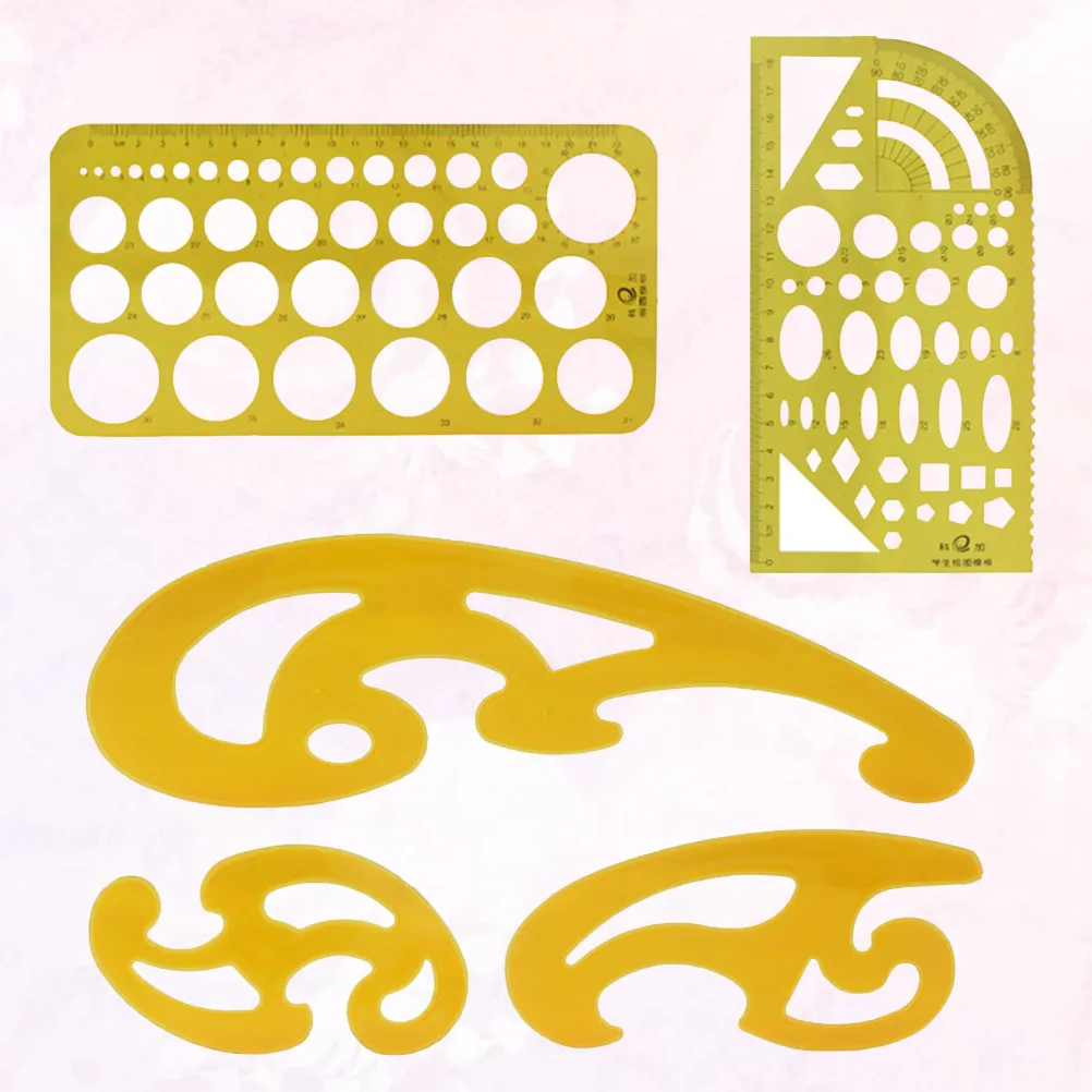 

1Set Plastic Drawing Template Circle Measuring Rulers Geometric Ruler Professional Drawing Tool School Office Yellow