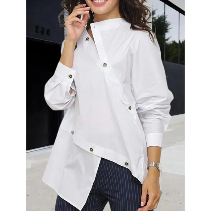 

Freeacy 2023 New Female Individualistic Buttoned Long Sleeves Shirt Tops Spring and Autumn Stylish White Pullover for Women