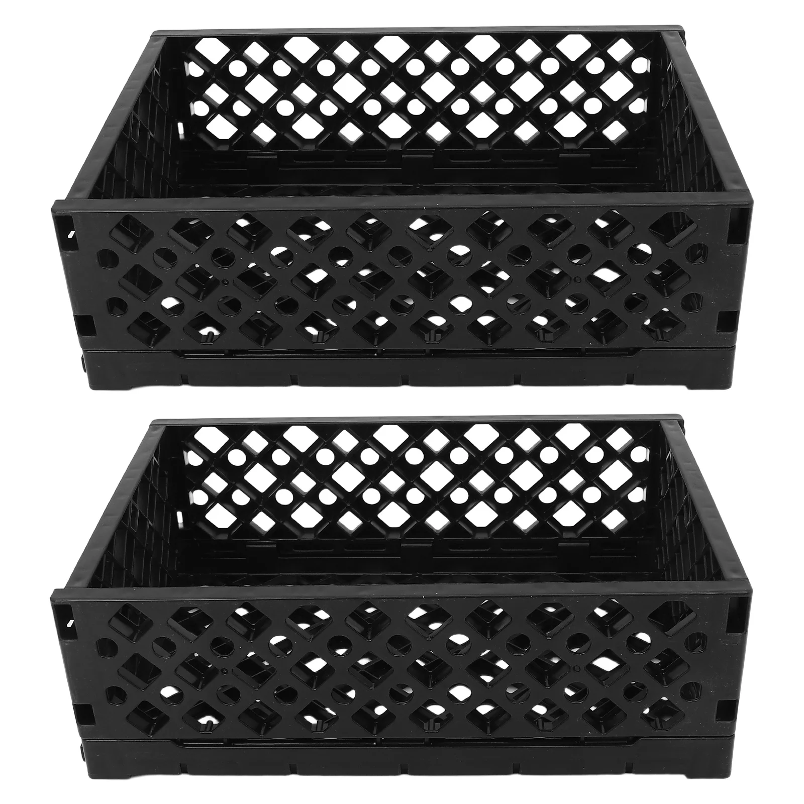2pcs Foldable Storage Crates Collapsible Plastic Containers Stackable Modular Bins For Kitchen Bathroom Office Bedroom -