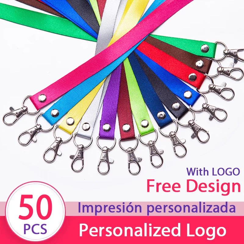 50Pcs/lot Custom Logo Lanyard Images Name Telephone Number Personal Printing Neck Rope Keychain Monochrome Printing Landyard