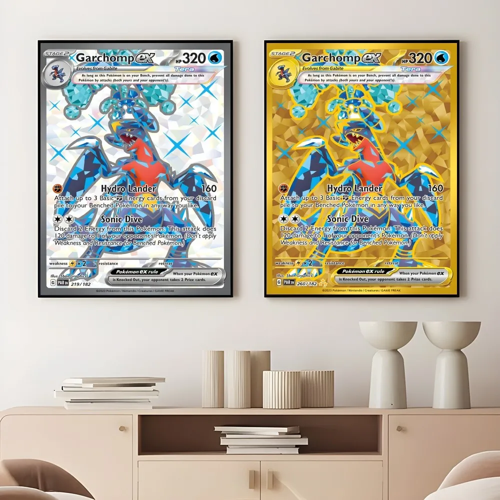 Japanese Anime Rare Garchomp Cartoon Card Poster Sticky Wall Art Printing Waterproof Home Living Bed Room Bar Aesthetic Decor