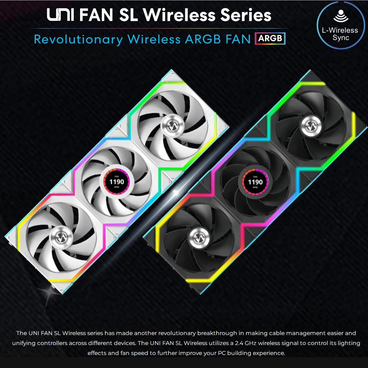 LIANLI UNI FAN SL Wireless، SL120V3 120 مم مروحة حالة الكمبيوتر، مروحة المبرد، مروحة شاشة LCD 12 سم.