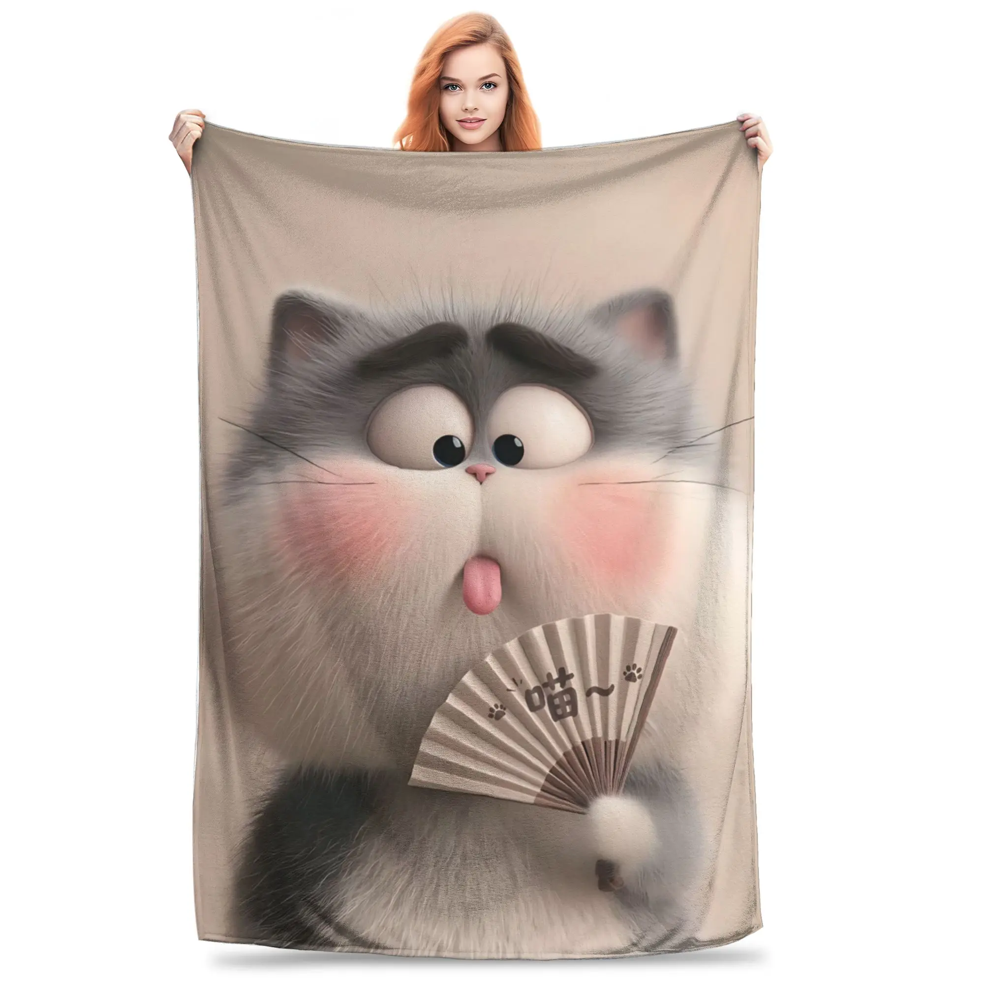 1PC Home British Shorthair Cat Blanket Throw Blanket  Novelty Warm Blanket All Season Gift for Happy Halloween Give Thanks