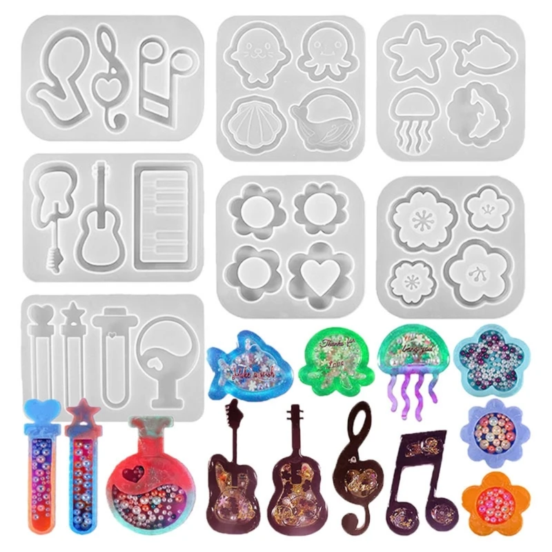 

Glossy Geometry Flower Guitar Ornament Silicone Epoxy Resin Mold DIY Keychain Pendant Jewelry for Bag Decorations Craft